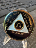 20 Year AA Medallion Black Tri-plate Sobriety Chip Serenity Prayer Coin