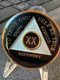 20 Year AA Medallion Black Tri-plate Sobriety Chip Serenity Prayer Coin