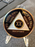 20 Year AA Medallion Black Tri-plate Sobriety Chip Serenity Prayer Coin
