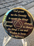 20 Year AA Medallion Black Tri-plate Sobriety Chip Serenity Prayer Coin