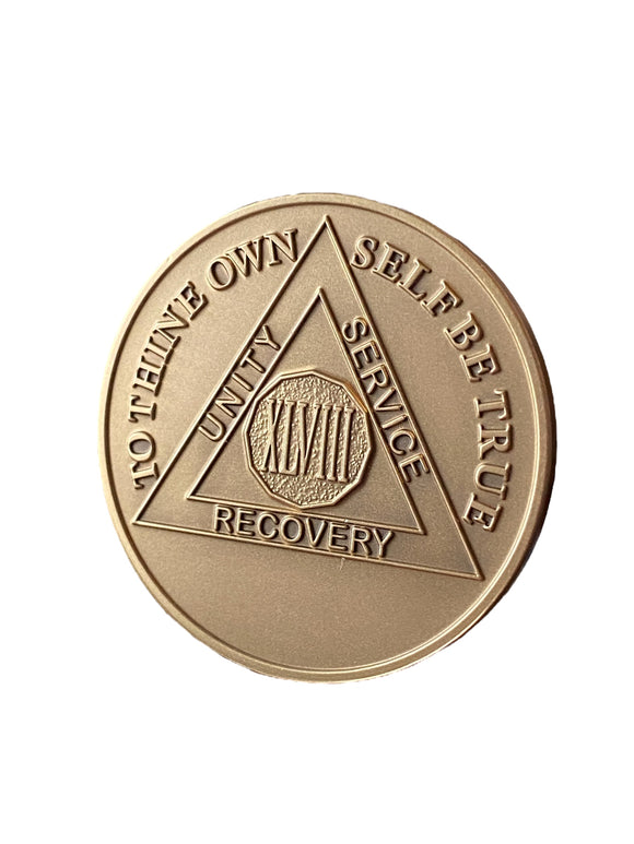 48 Year AA Medallion Premium Bronze Lion Back Sobriety Chip