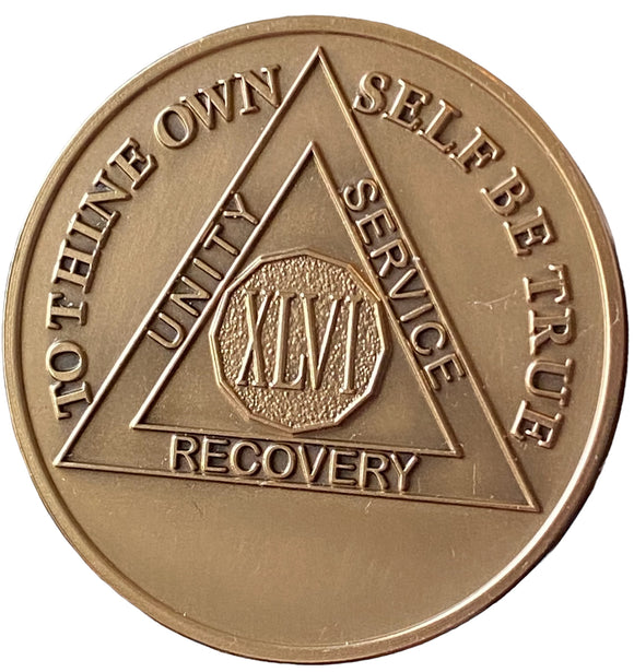46 Year AA Medallion Premium Bronze Sobriety Chip Lion Back
