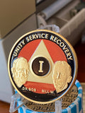 1 Year AA Founders Medallion Orange Black Gold Plated Sobriety Chip