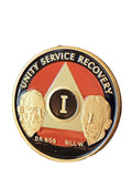 1 Year AA Founders Medallion Orange Black Gold Plated Sobriety Chip