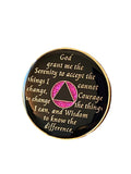 1 Year AA Medallion Pink Glitter Fuschia Crystal Tri-Plate Sobriety Chip