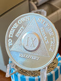 9 Year AA Medallion Silver Plated Sobriety Chip