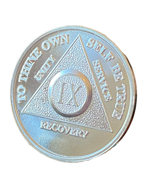 9 Year AA Medallion Silver Plated Sobriety Chip
