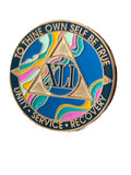 41 Year AA Medallion Elegant Tahiti Teal Blue and Pink Marble Gold Sobriety Chip