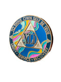 41 Year AA Medallion Elegant Tahiti Teal Blue and Pink Marble Gold Sobriety Chip