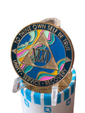 46 Year AA Medallion Elegant Tahiti Teal Blue and Pink Marble Gold Sobriety Chip