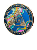 46 Year AA Medallion Elegant Tahiti Teal Blue and Pink Marble Gold Sobriety Chip