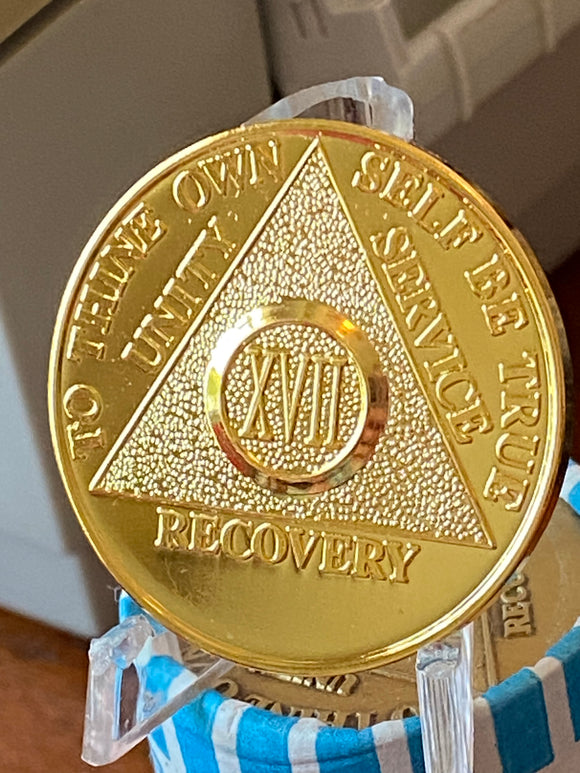 1 - 50 AA Medallion Gold Color Sobriety Chip Serenity Prayer Back