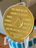 1 - 50 AA Medallion Gold Color Sobriety Chip Serenity Prayer Back