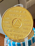 1 - 50 AA Medallion Gold Color Sobriety Chip Serenity Prayer Back