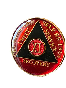 1 - 50 Year AA Medallion Red and Black Tri-Plate Sobriety Chip
