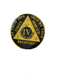 1 - 40 Year AA Medallion HOW Black Gold Plated Tri-Plate Sobriety Chip