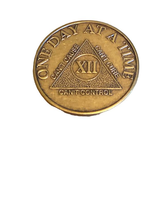 1 - 40 Year AA Medallion Antique Bronze One Day AT A Time Sobriety Chip