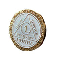 1 Month AA Medallion White Glitter Gold 30 Day Sobriety Chip