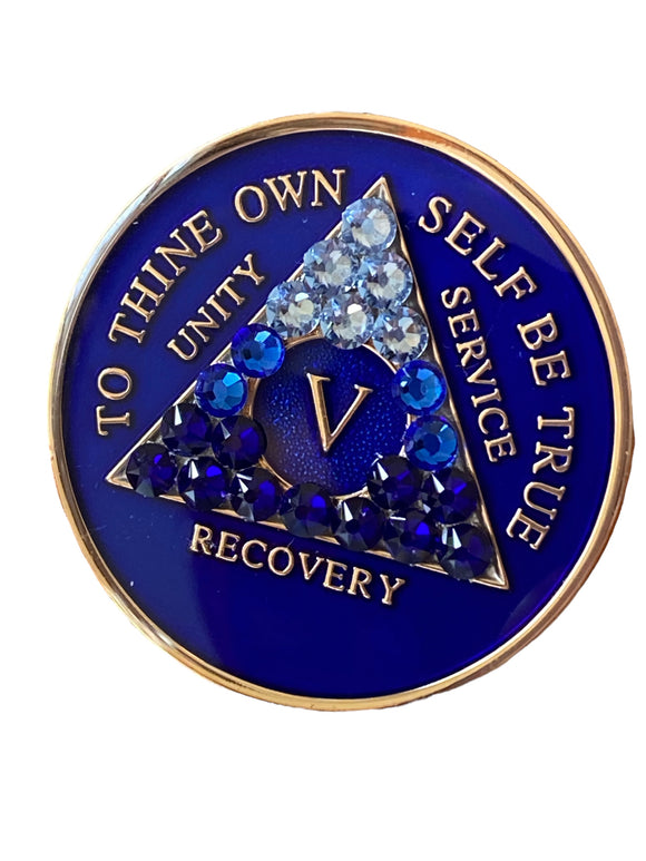 5 Year AA Medallion Blue Tri-plate Transition Crystal Sobriety w