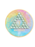 1 Year AA Medallion Psychic-Delic Rainbow Tie-Dye Robins Egg Light Blue Crystal Sobriety Chip