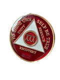 30 Year AA Medallion Metallic Red Tri-Plate Sobriety Chip Serenity Prayer Back