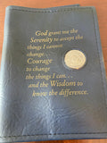 AA Big Book Cover Leather Feel Vinyl Medallion Holder Serenity Prayer Blue Color