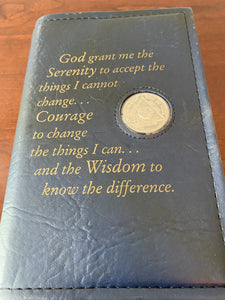 AA Big Book Cover Leather Feel Vinyl Medallion Holder Serenity Prayer Blue Color