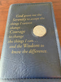 AA Big Book Cover Leather Feel Vinyl Medallion Holder Serenity Prayer Blue Color