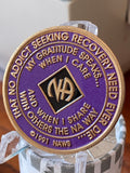 2 Year NA Clean Time Chip Purple White Tri-Plate Narcotics Anonymous Medallion