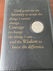 AA Big Book Cover Vinyl Leather Feel Medallion Holder Serenity Prayer Black Color