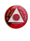 31 Year AA Medallion Red Tri-Plate Sobriety Chip Serenity Prayer Back