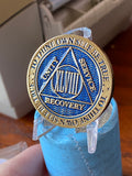 48 Year AA Medallion Reflex Blue Gold Plated Sobriety Chip