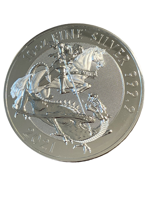 2021 U.K. £10 Valiant St. George and the Dragon 10 oz .9999 Fine Silver Coin