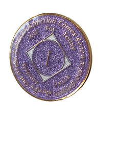 1 - 45 Year NA Tri-Plate Clean Time Chip Purple Lavender Glitter Medallion