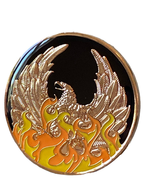 1 Year NA Style Clean Time Chip Black Phoenix Rising From Ashes Tri-Plate Sobriety Medallion