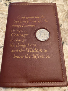 AA Big Book Cover Vinyl Leather Feel Medallion Holder Serenity Prayer Burgundy Color