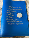 AA Big Book Cover Leather Feel Vinyl Medallion Holder Serenity Prayer Blue Color