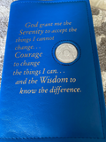 AA Big Book Cover Leather Feel Vinyl Medallion Holder Serenity Prayer Blue Color