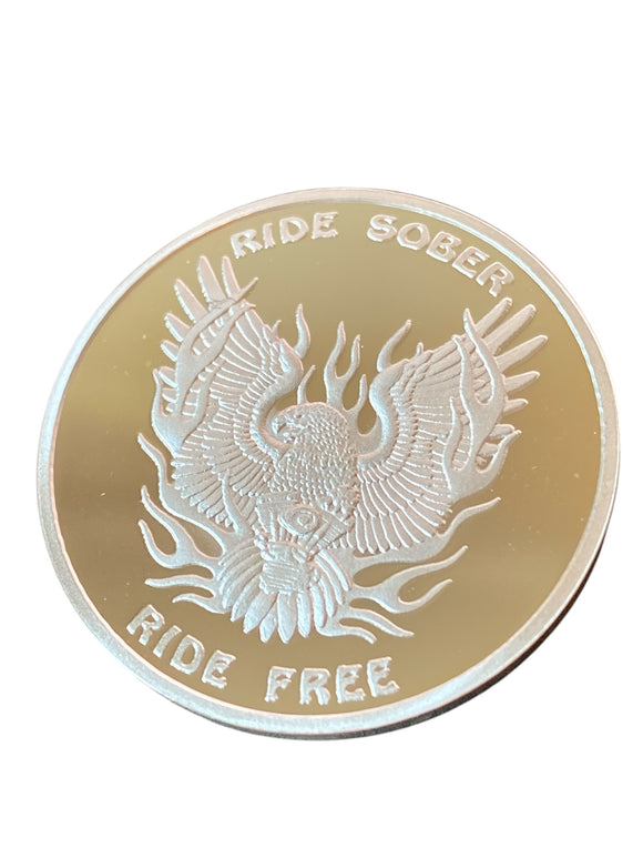 Ride Sober Ride Free Eagle Flames .5 Oz Fine Silver Sobriety Chip Medallion