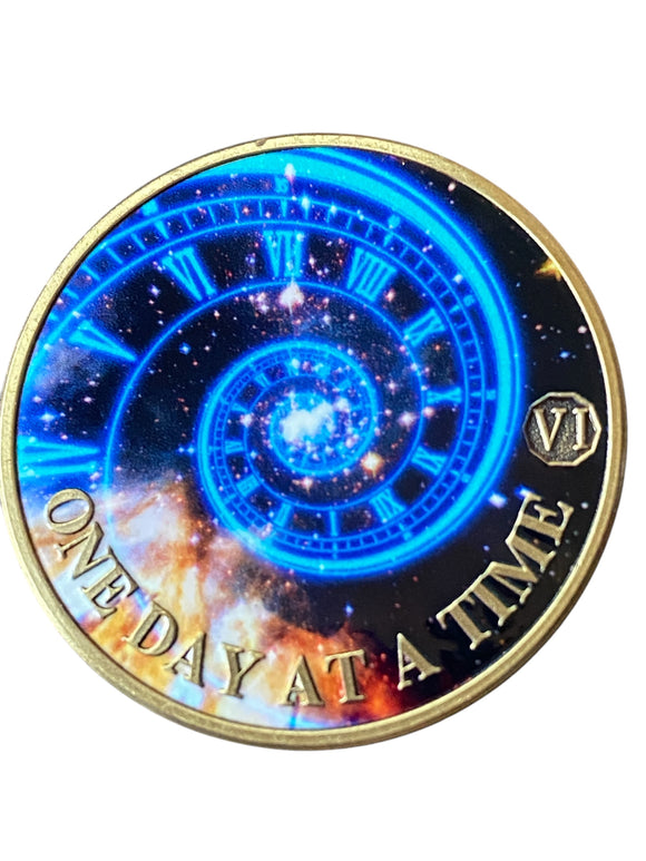 1 - 10 Year Time Spiral Universe One Day At A Time Serenity Prayer Medallion