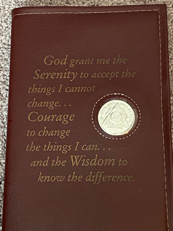 AA Twelve And Twelve Book Cover Vinyl Leather Feel Medallion Holder Serenity Prayer Burgundy Color