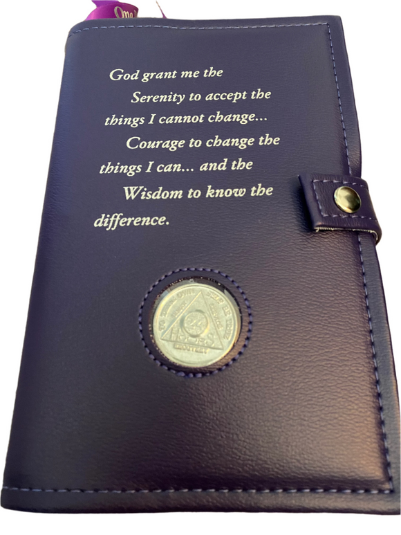 AA Big Book & 12 x 12 Double Cover Leather Feel Vinyl Medallion Holder Serenity Prayer Purple Color