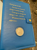 AA Big Book & 12 x 12 Double Cover Leather Feel Vinyl Medallion Holder Serenity Prayer Blue Color