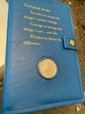 AA Big Book & 12 x 12 Double Cover Leather Feel Vinyl Medallion Holder Serenity Prayer Blue Color