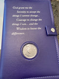 AA Big Book & 12 x 12 Double Cover Leather Feel Vinyl Medallion Holder Serenity Prayer Purple Color