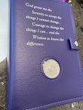 AA Big Book & 12 x 12 Double Cover Leather Feel Vinyl Medallion Holder Serenity Prayer Purple Color