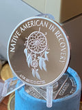 Native American in Recovery Fine Silver Dreamcatcher Medallion Blessing Prayer Sobriety Chip