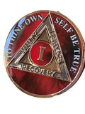 1 Year AA Medallion Lava Red Tri-Plate Sobriety Chip Serenity Prayer Back