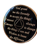 1 Year AA Medallion Skull Design Black Tri-Plate Sobriety Chip Serenity Prayer Back