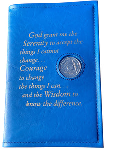 AA Twelve And Twelve Book Cover Vinyl Leather Feel Medallion Holder Serenity Prayer Blue Color